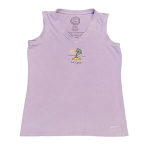 Life is Good Island Palm Tree Graphic Cotton Medium Purple Tank Top Shirt